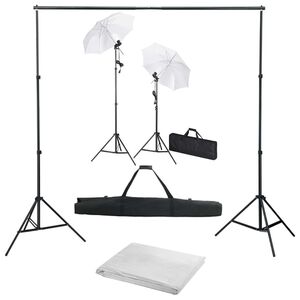 vidaXL Kit estudio fotogr&aacute;fico con tel&oacute;n de fondo, l&aacute;mparas y paraguas
