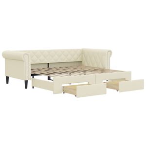 vidaXL Sof&aacute; cama nido con cajones cuero sint&eacute;tico crema 90x200 cm