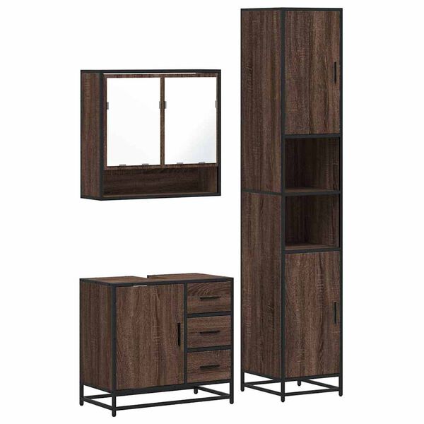 vidaXL Set de muebles baño 3 pzas madera contrachapada roble marrón