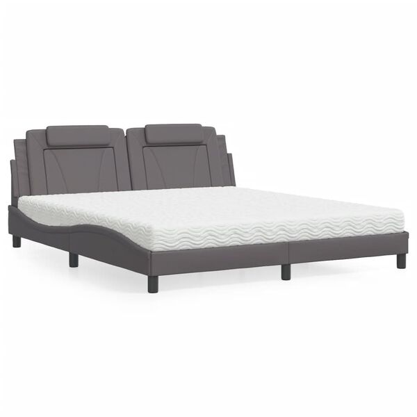 vidaXL Cama Viana con colch&oacute;n cuero sint&eacute;tico gris 180x200 cm