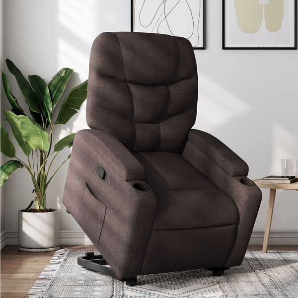 vidaXL Sill&oacute;n reclinable elevable tela marr&oacute;n oscuro