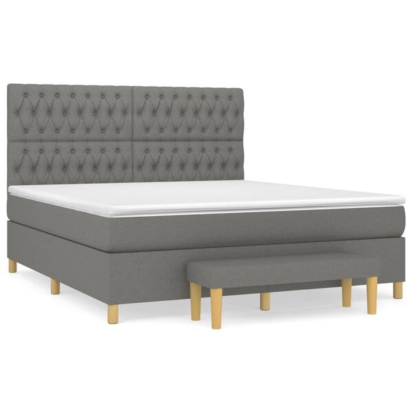 vidaXL Cama box spring con colch&oacute;n tela gris oscuro 180x200 cm