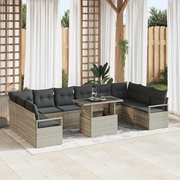 vidaXL Conjunto de sof&aacute; de jard&iacute;n 11 pcs Gris Claro rat&aacute;n sint&eacute;tico