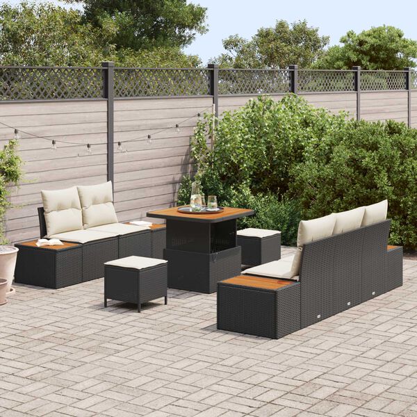 vidaXL Conjunto de sof&aacute;s de jard&iacute;n 8 pcs Negro rat&aacute;n sint&eacute;tico