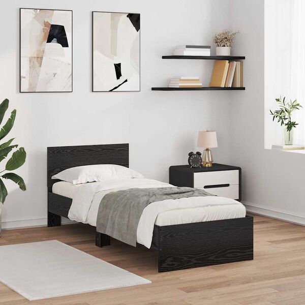 vidaXL Estructura de cama Roble Negro 75 x 190 cm Madera contrachapada
