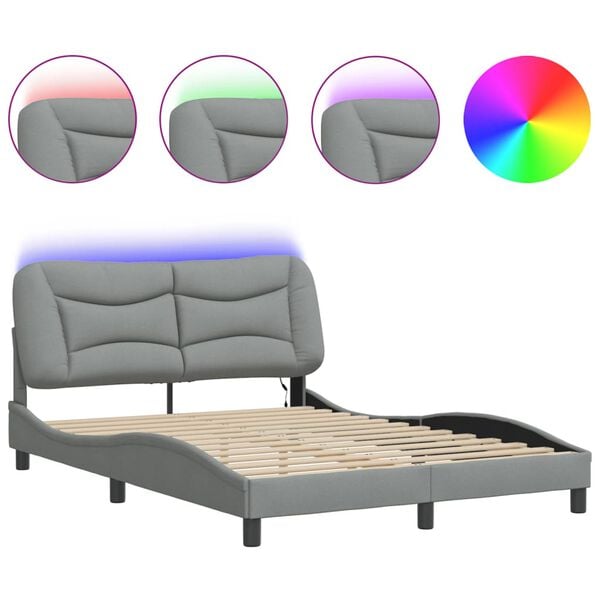 vidaXL Estructura de cama con LED sin colch&oacute;n Hvar tela gris claro 140x190 cm