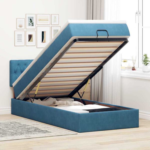 vidaXL Cama otomana con colchón y LED terciopelo azul oscuro 80x200 cm
