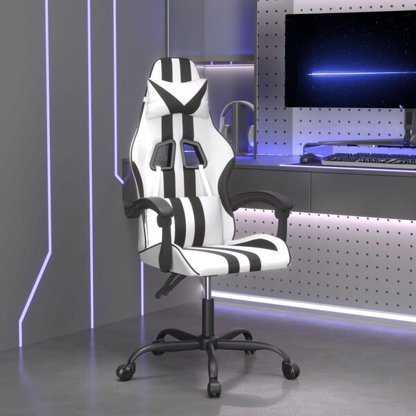 vidaXL Silla gaming giratoria cuero sintético blanco y negro