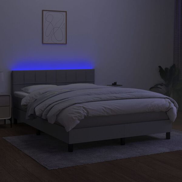 vidaXL Cama box spring colch&oacute;n y luces LED tela gris claro 140x200 cm