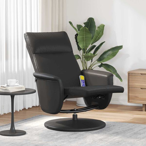 vidaXL Sill&oacute;n reclinable masaje con reposapi&eacute;s cuero sint&eacute;tico negro