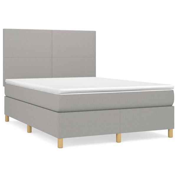 vidaXL Cama box spring con colch&oacute;n tela gris claro 140x190 cm