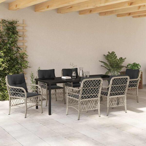 vidaXL Conjunto de Comedor de Jard&iacute;n 7 pcs Gris Claro rat&aacute;n sint&eacute;tico