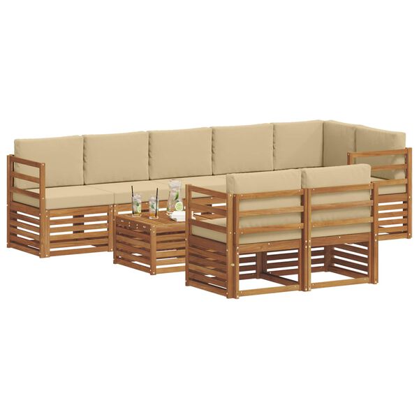 vidaXL Juegos de sof&aacute;s 9 pcs Natural y Beige Madera de Acacia S&oacute;lida