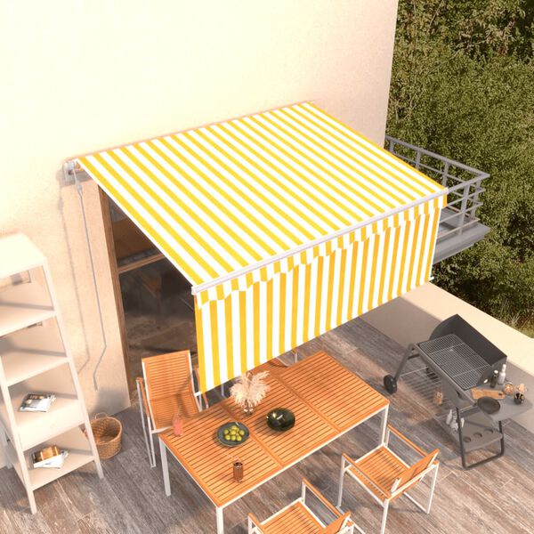 vidaXL Toldo automático retráctil con persiana amarillo blanco 3x2,5m