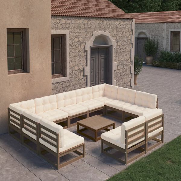 vidaXL Set de muebles de jard&iacute;n 10 pzs cojines madera pino marr&oacute;n miel