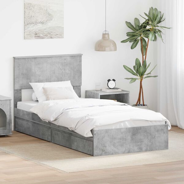 vidaXL Cama con almacenamiento con cabecera Gris Concreto 90 x 200 cm