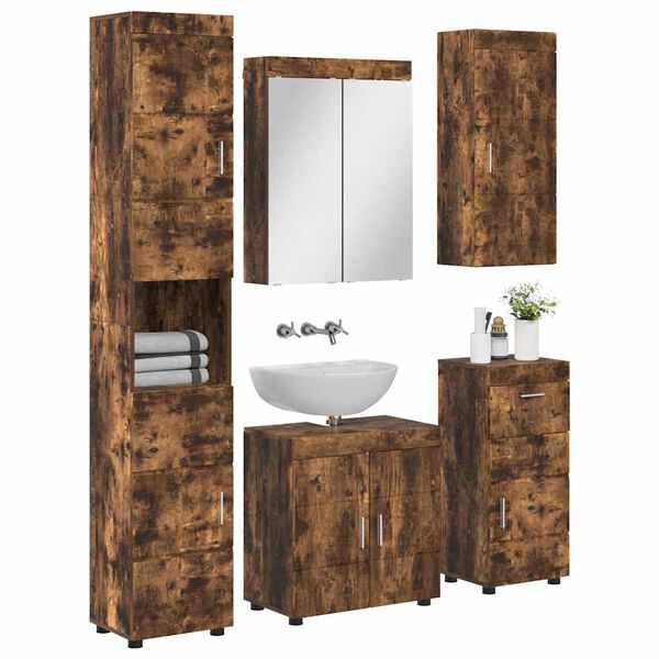 vidaXL Juego de muebles de ba&ntilde;o con caj&oacute;n TULUM Roble ahumado