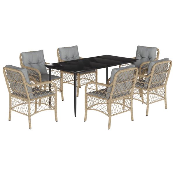 vidaXL Set comedor de jard&iacute;n 7 pzas con cojines rat&aacute;n sint&eacute;tico beige