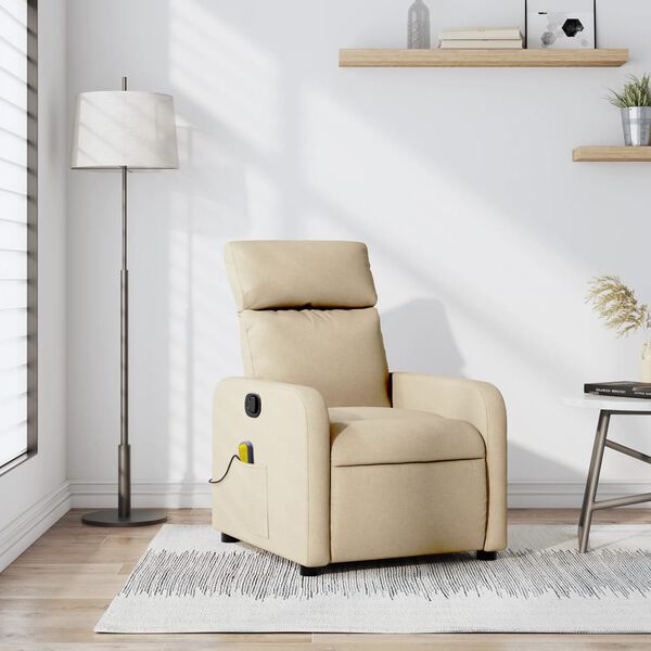 vidaXL Sill&oacute;n de masaje reclinable de tela crema