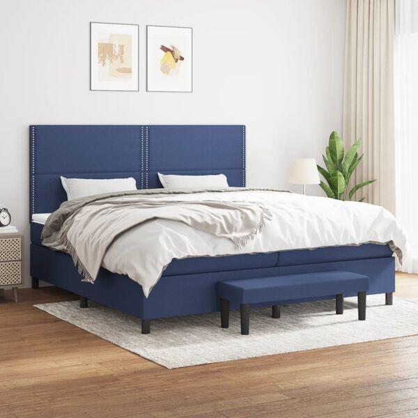 vidaXL Cama box spring con colch&oacute;n tela azul 200x200 cm