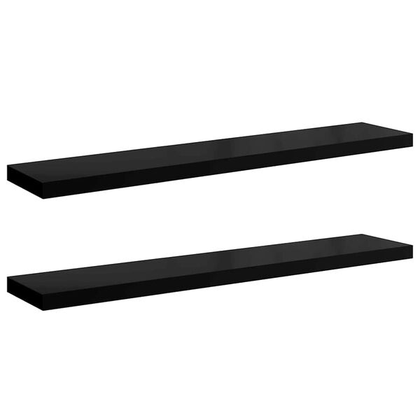 vidaXL Estantes flotantes pared 2 uds MDF negro brillo 120x23,5x3,8 cm