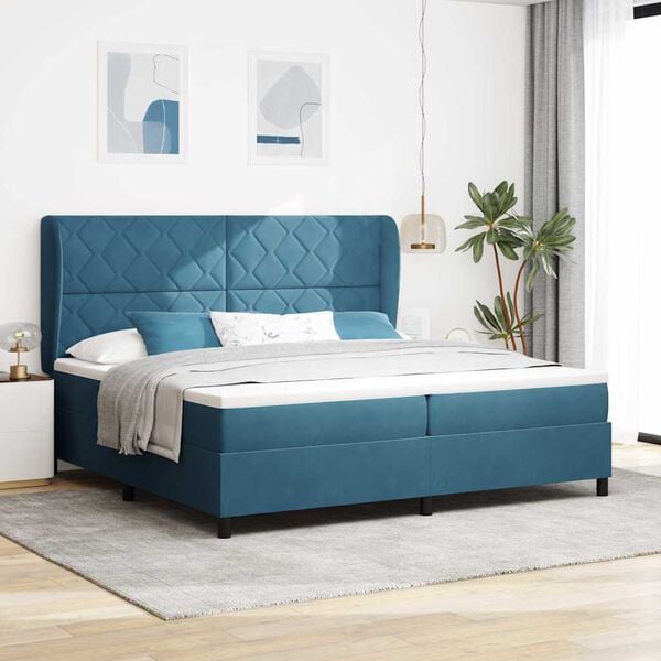 vidaXL Cama tipo Box Spring Azul Oscuro 200 x 200 cm Poli&eacute;ster