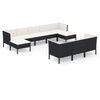 vidaXL Set de muebles de jard&iacute;n 10 pzas cojines rat&aacute;n sint&eacute;tico negro