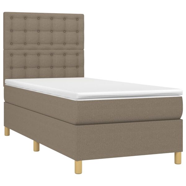 vidaXL Cama box spring colchón y luces LED tela gris taupe 90x190 cm