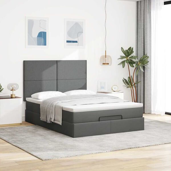 vidaXL Estructura cama otomana colch&oacute;n tela gris oscuro 140x200cm