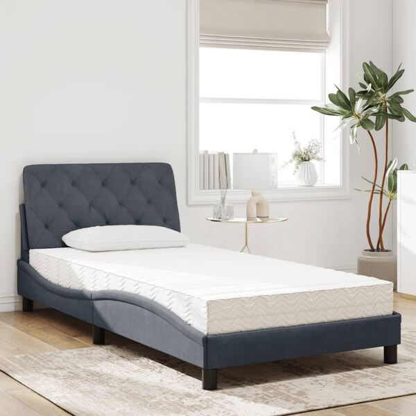 vidaXL Cama con colch&oacute;n terciopelo gris oscuro 100x200 cm