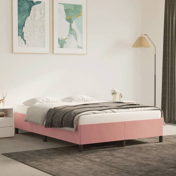 vidaXL Estructura de cama sin colch&oacute;n terciopelo rosa 140x190 cm