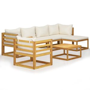 vidaXL Muebles de jard&iacute;n 7 pzas cojines crema madera maciza de acacia