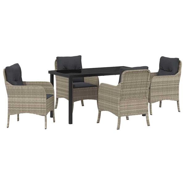 vidaXL Conjunto de Comedor de Jard&iacute;n 5 pcs Gris Claro rat&aacute;n sint&eacute;tico