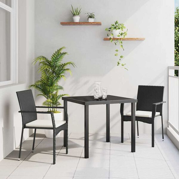 vidaXL Conjunto de Comedor de Jard&iacute;n 3 pcs Negro rat&aacute;n sint&eacute;tico