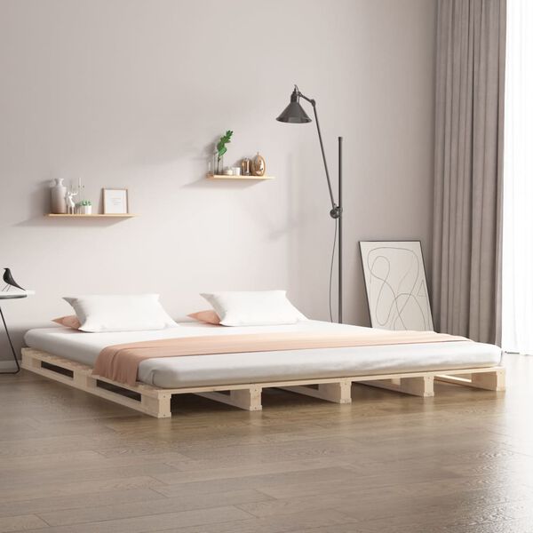 vidaXL Cama de palets de madera maciza de pino 135x190 cm