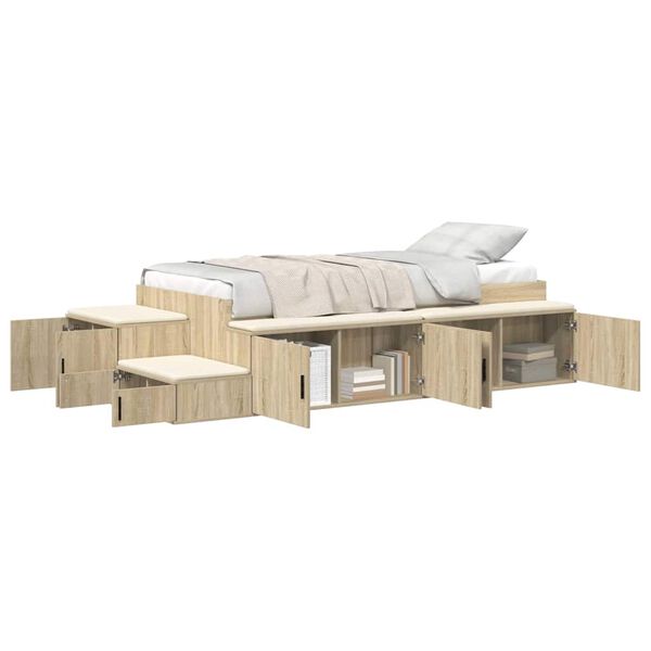 vidaXL Cama con almacenamiento con almacenamiento Roble Sonoma 100 cm