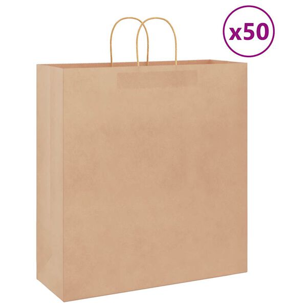 vidaXL Bolsas de papel con asas 50 uds marr&oacute;n 45x17x48 cm