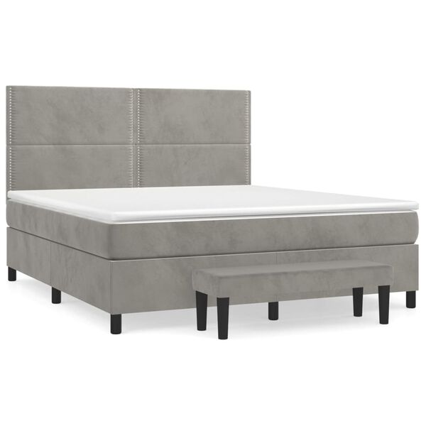 vidaXL Cama box spring con colch&oacute;n terciopelo gris claro 160x200 cm