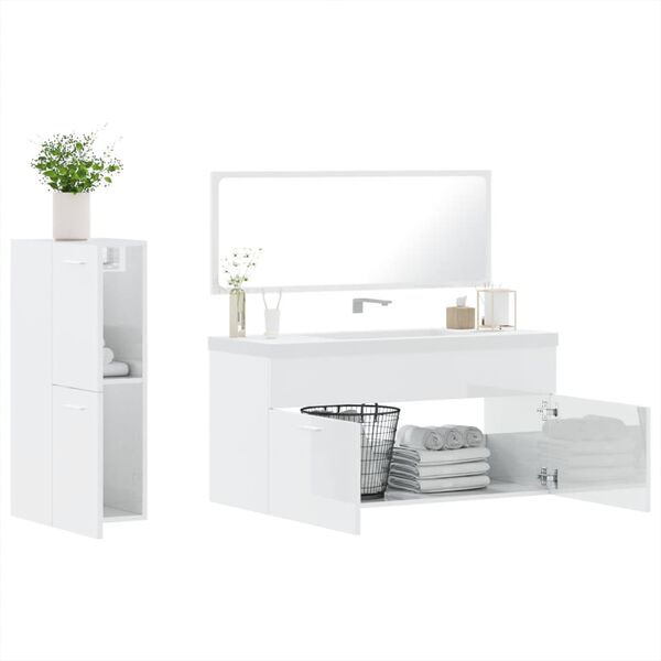 vidaXL Set muebles de ba&ntilde;o 3 piezas madera contrachapada blanco brillo