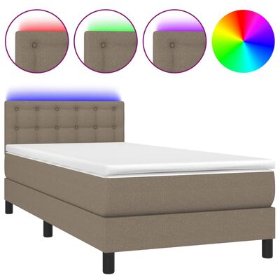 vidaXL Cama box spring colchón y luces LED tela gris taupe 100x200 cm
