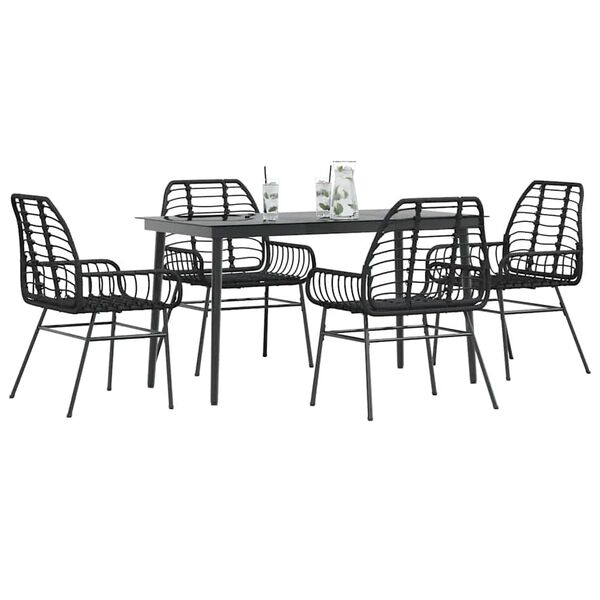 vidaXL Juego de comedor jard&iacute;n 5 piezas rat&aacute;n sint&eacute;tico vidrio negro