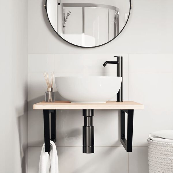 vidaXL Estante de lavabo de pared de acero y madera maciza de roble
