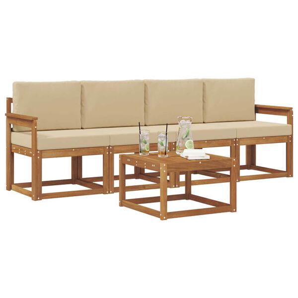 vidaXL Conjunto de sof&aacute;s de exterior con coj&iacute;n 5 pcs Natural y Beige