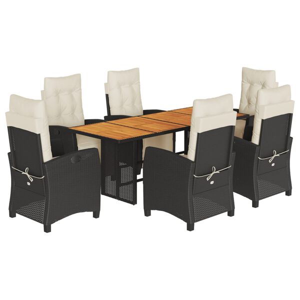 vidaXL Set de comedor de jard&iacute;n 7 pzas y cojines rat&aacute;n sint&eacute;tico negro