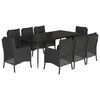vidaXL Set de comedor de jard&iacute;n 9 pzas y cojines rat&aacute;n sint&eacute;tico negro