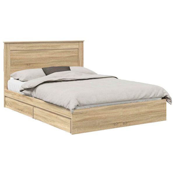 vidaXL Cama con almacenamiento con cabecera Roble Sonoma 140 x 200 cm