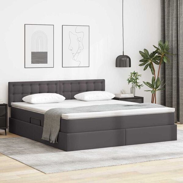 vidaXL Cama con almacenamiento y LED Gris 160 x 200 cm Cuero sint&eacute;tico