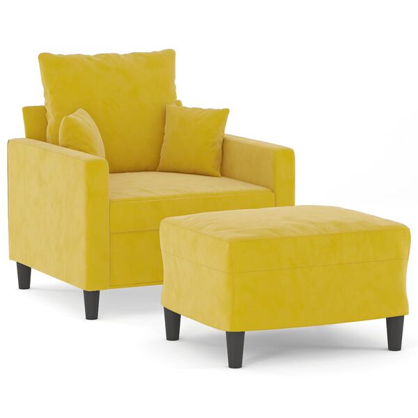 vidaXL Sill&oacute;n con taburete terciopelo amarillo 60 cm