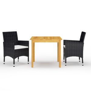 vidaXL Juego de comedor de jard&iacute;n de 3 piezas negro