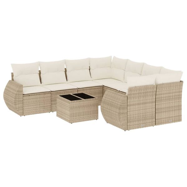 vidaXL Set de sof&aacute;s de jard&iacute;n 9 pzas con cojines rat&aacute;n sint&eacute;tico beige
